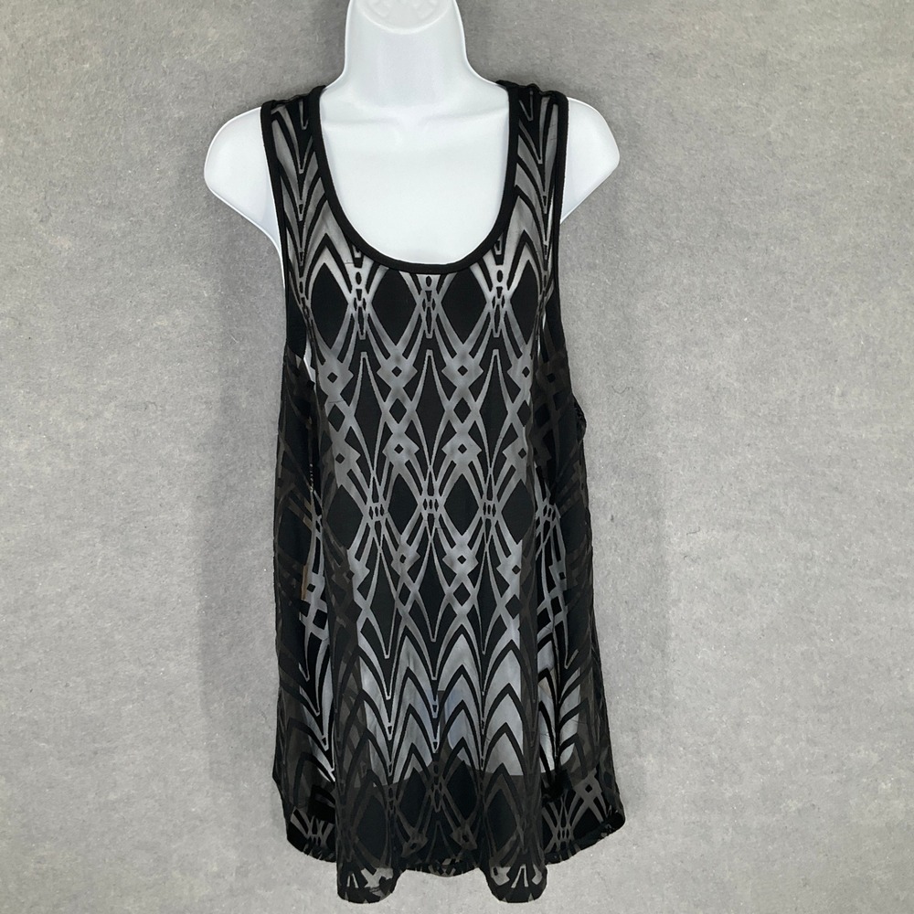 Studio Y Top Black Sleeveless Geometric Sheer Overlay Sz M Whimsigoth Grunge